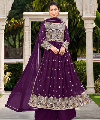 purple georgette embroidery & sequined semi stitched suit 3