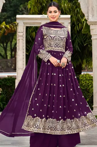 purple georgette embroidery & sequined semi stitched suit