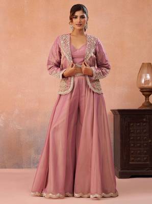 pista tissue embroidery work  sequined  beads & stone work semi stitched suit 1