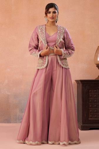 pista tissue embroidery work  sequined  beads & stone work semi stitched suit