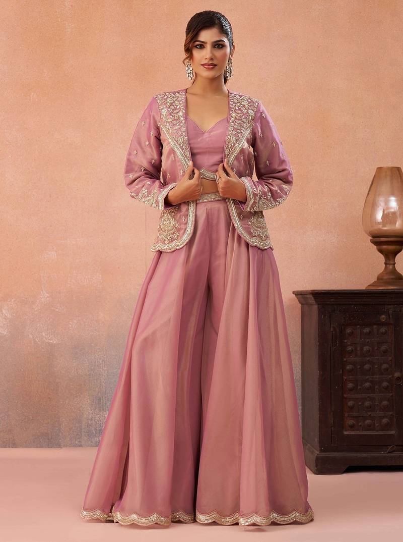pista tissue embroidery work  sequined  beads & stone work semi stitched suit