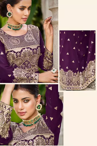 purple georgette embroidery & sequined semi stitched suit