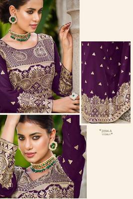 purple georgette embroidery & sequined semi stitched suit 4