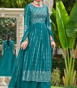 turquoise georgette embroidery & sequined semi stitched suit