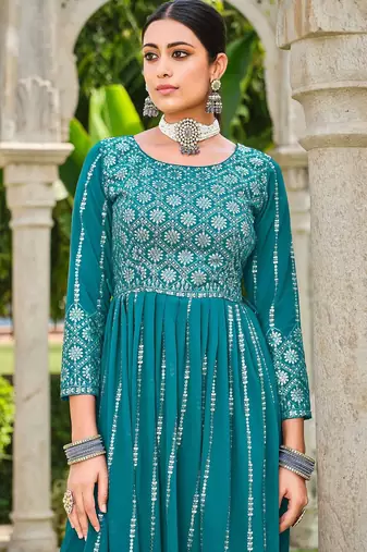 turquoise georgette embroidery & sequined semi stitched suit