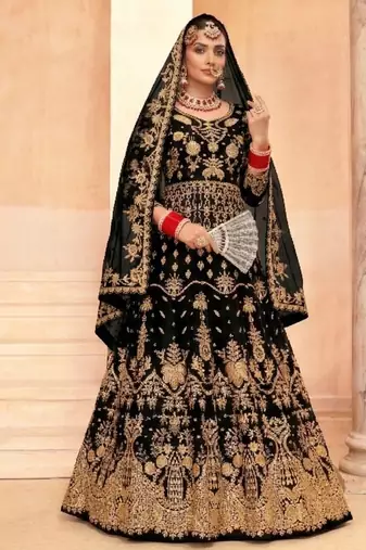 stunning black net embroidery work  sequined cording & stone work. semi stitched suit