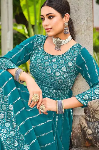 turquoise georgette embroidery & sequined semi stitched suit