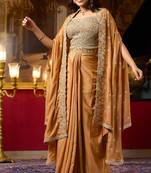orange silk blend embroidered  beads mirror work & sequined semi stitched suit