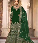 green velvet embroidery & stone & mirror semi stitched suit