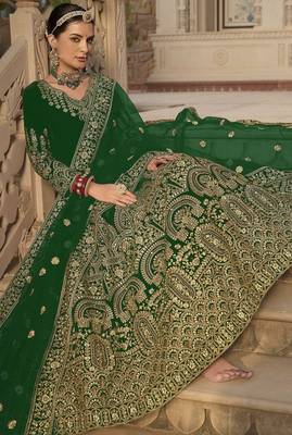 green velvet embroidery & stone & mirror semi stitched suit 2