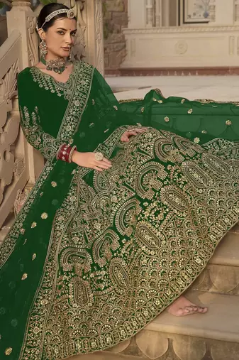 green velvet embroidery & stone & mirror semi stitched suit