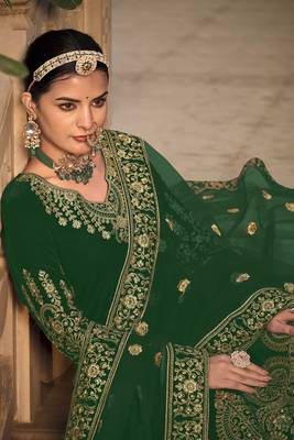green velvet embroidery & stone & mirror semi stitched suit 4