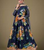 blue georgette embroidery print & sequined semi stitched suit