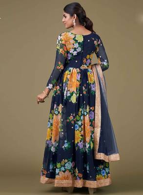 blue georgette embroidery print & sequined semi stitched suit 2