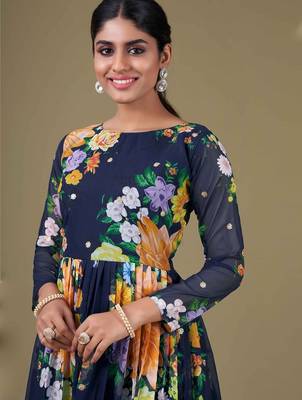 blue georgette embroidery print & sequined semi stitched suit 3
