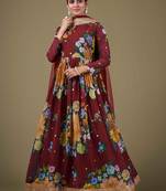brown georgette embroidery print & sequined semi stitched suit
