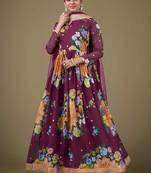 purple georgette embroidery print & sequined semi stitched suit