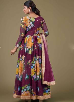 purple georgette embroidery print & sequined semi stitched suit 3