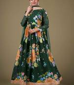 green georgette embroidery print & sequined semi stitched suit