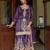 Deep purple silk blend zari sequins  and embroidery work with floral motifs contrast border. semi stitched suit