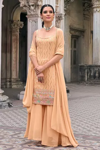 peach georgette embroidery & sequined semi stitched suit