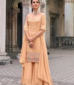 peach georgette embroidery & sequined semi stitched suit