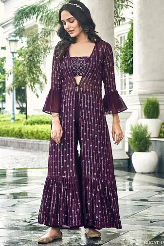 purple georgette embroidered & sequined semi stitched suit