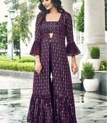 purple georgette embroidered & sequined semi stitched suit