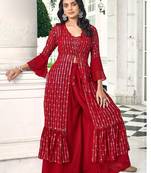 red georgette embroidered & sequined semi stitched suit