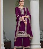 wine georgette embroidery & sequined semi stitched suit