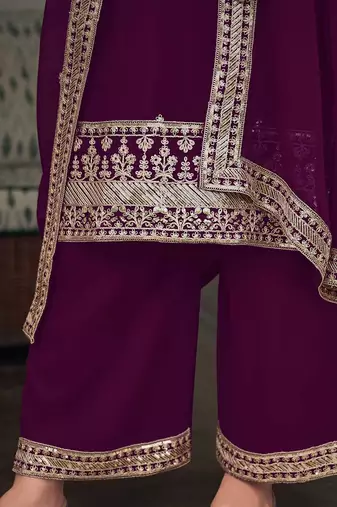 wine georgette embroidery & sequined semi stitched suit