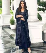 blue georgette embroidered & sequined semi stitched suit