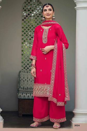 pink georgette embroidery & sequined semi stitched suit