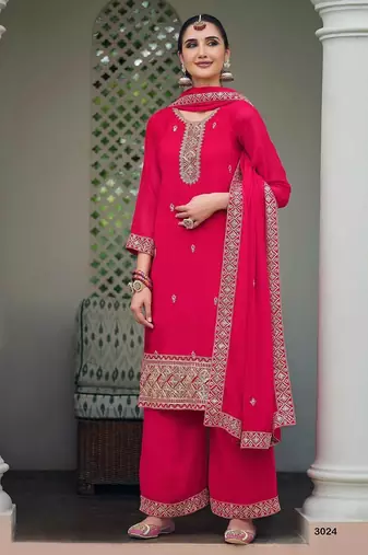 pink georgette embroidery & sequined semi stitched suit