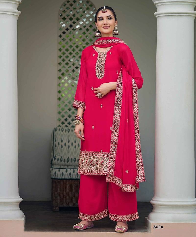 pink georgette embroidery & sequined semi stitched suit