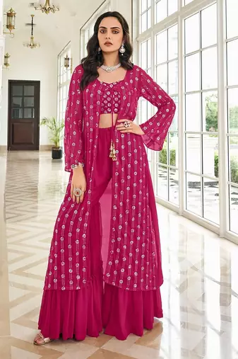 pink georgette embroidered & sequined semi stitched suit