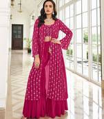 pink georgette embroidered & sequined semi stitched suit