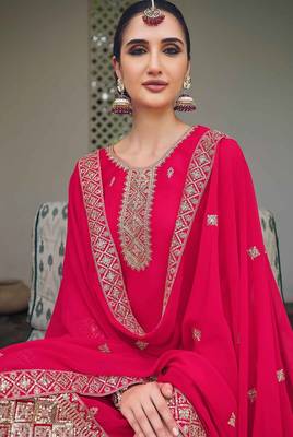 pink georgette embroidery & sequined semi stitched suit 2