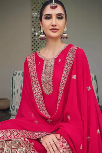 pink georgette embroidery & sequined semi stitched suit