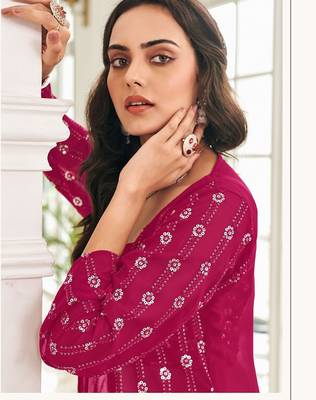 pink georgette embroidered & sequined semi stitched suit 2