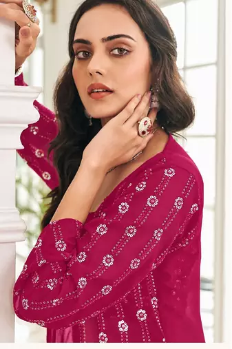 pink georgette embroidered & sequined semi stitched suit