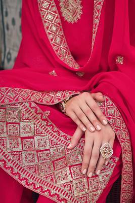 pink georgette embroidery & sequined semi stitched suit 3