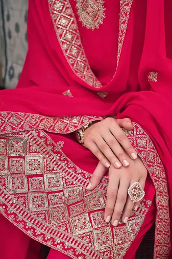 pink georgette embroidery & sequined semi stitched suit
