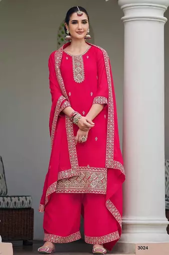 pink georgette embroidery & sequined semi stitched suit