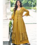 mustard georgette embroidered & sequined semi stitched suit