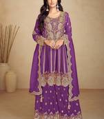 purple chiffon embroidery & sequined semi stitched suit