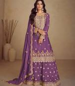 lavender chiffon embroidery  sequined & hand work semi stitched suit