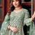 sea green net embroidery  stone and real mirror work semi stitched suit