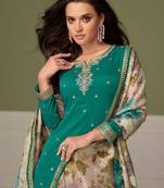 blue silk blend embroidered sequined & printed dupatta semi stitched suit