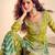 lime green chiffon embroidery  sequined  hand work & digital printed semi stitched suit